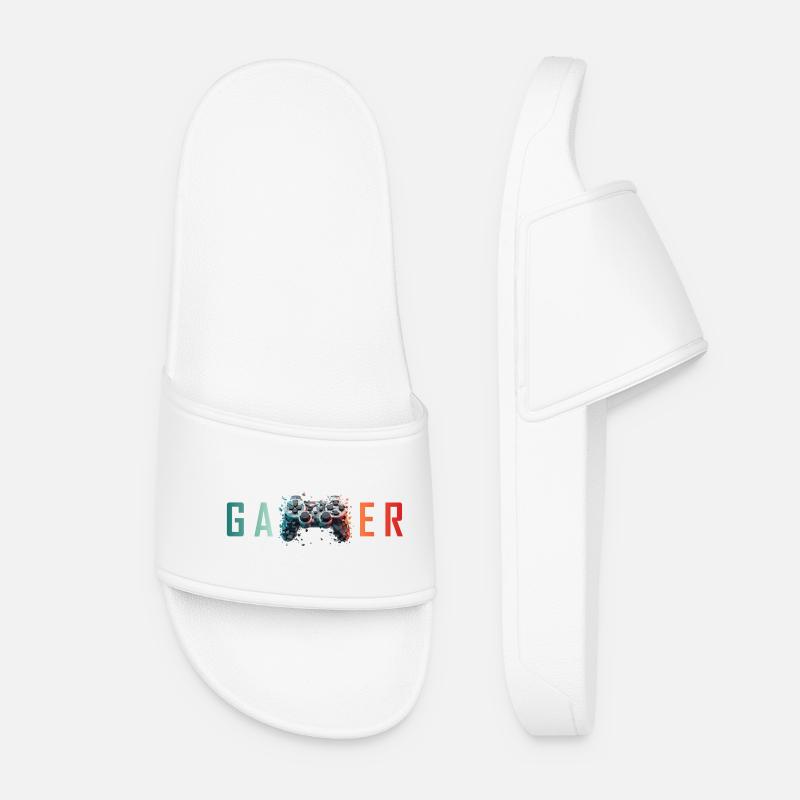 Gamer Typografie Controller bunt Gaming Design - Frauen Badelatschen - Weiß
