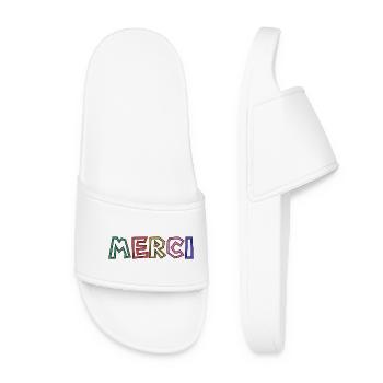THANK YOU. THANKS. THANK YOU. ANNIVERSARY. BIRTH. - Women’s Pool Sliders - white - Front