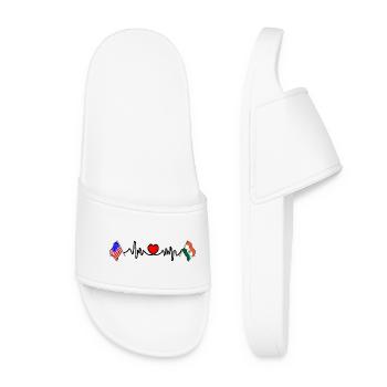 Cardio heart with Flag USA USA, India - Women’s Pool Sliders - white - Front