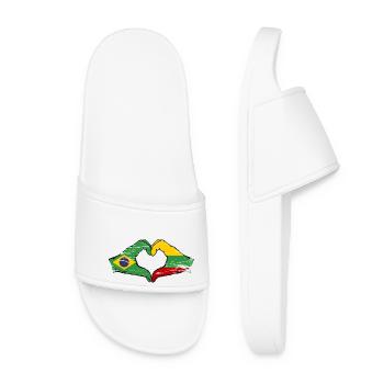 Brazil Lithuania Flag Hands Heart Shape Used - Women’s Pool Sliders - white - Front