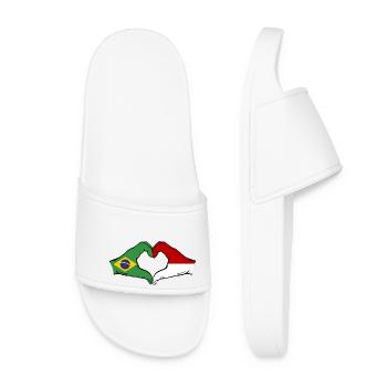 Brazil Monaco Flag Hand Heart Shape - Women’s Pool Sliders - white - Front