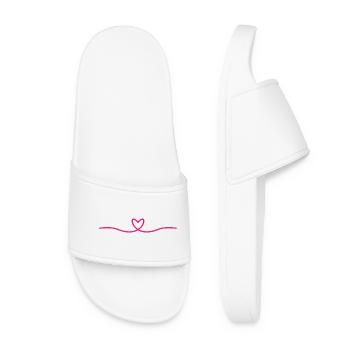 Minimal Herz Linie | Pink Love Design - Frauen Badelatschen - Weiß - Vorne