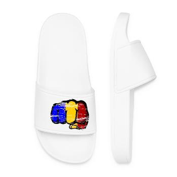 Roumanie drapeau main poing utilisé - Claquettes Femme - blanc - Devant