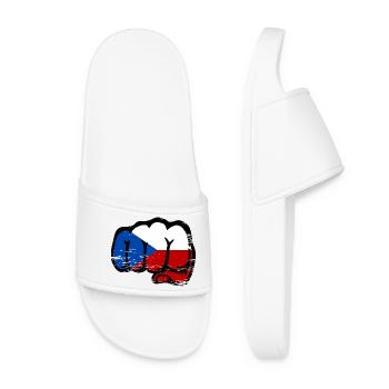 Czech Republic Fist Flag used - Women’s Pool Sliders - white - Front
