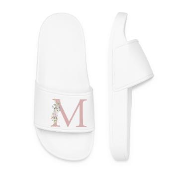 M Monogram, Floral, Personnalisable - Claquettes Femme - blanc - Devant