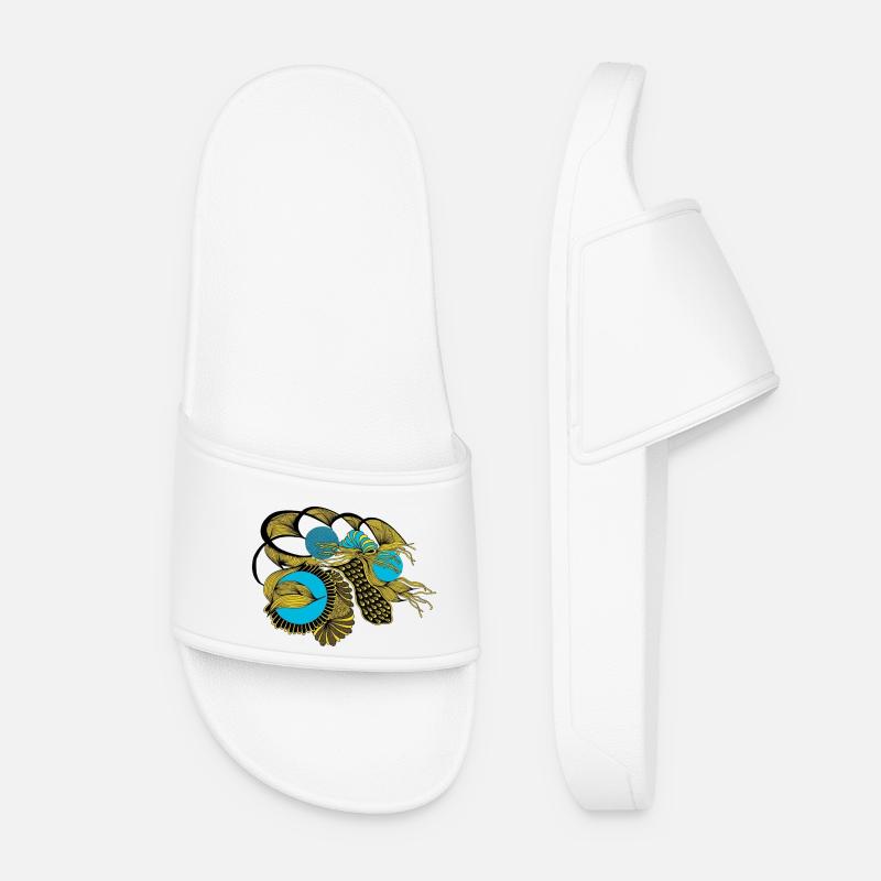 Golden Koi with Blue Circles - Women’s Pool Sliders - white