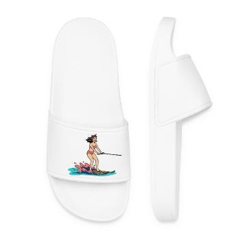 Pin-up girl on water skis - Women’s Pool Sliders - white - Front
