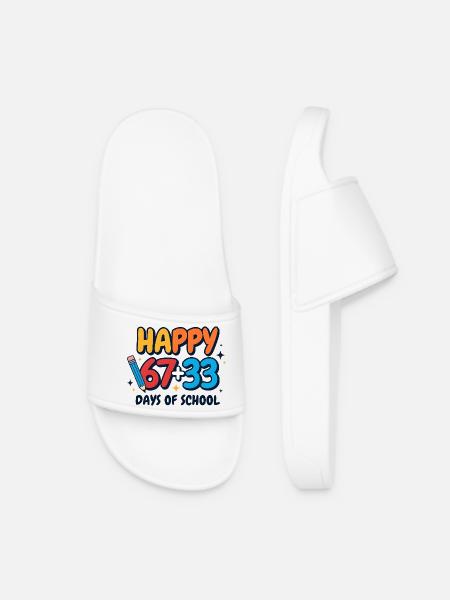Happy 100 Days of School  - Women’s Pool Sliders - white