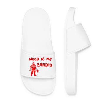 Wood Is My Cardio - Lumberjack Axe Design - Women’s Pool Sliders - white - Front