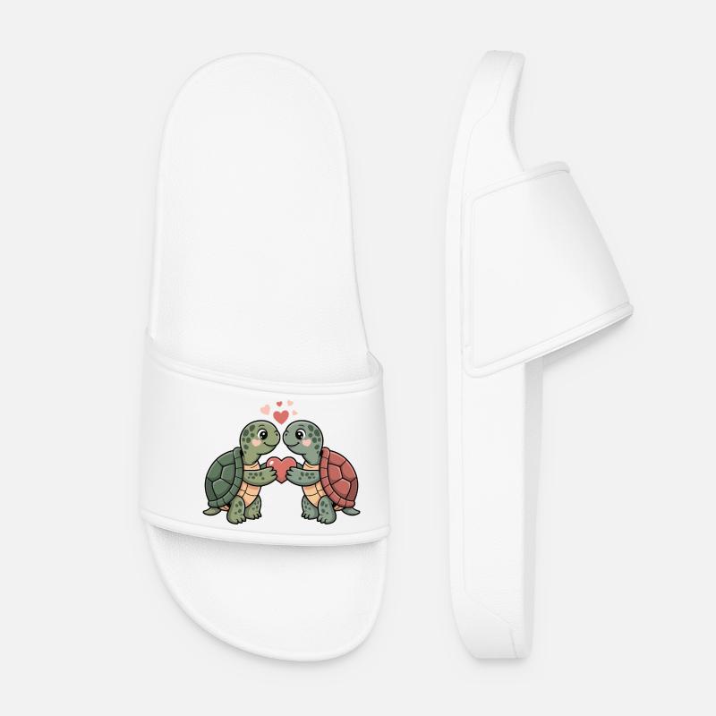 Turtle Couple Valentine's Day - Women’s Pool Sliders - white