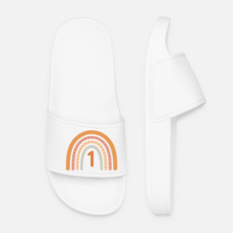First Birthday Rainbow - Women’s Pool Sliders - white