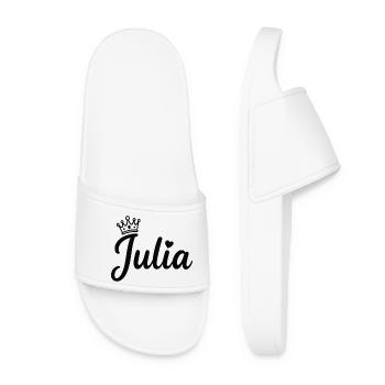 Julia Name Krone Herz Kalligraphie personalisiert - Frauen Badelatschen - Weiß - Vorne