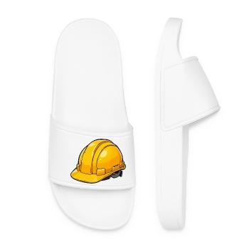 Yellow Construction Helmet Cartoon Style - Women’s Pool Sliders - white - Front