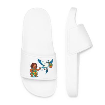 Thieving seagull steals fries and keys - Women’s Pool Sliders - white - Front