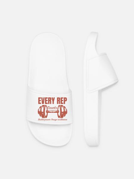 Every Rep Counts Barbell Fitness Gym Motivation - Women’s Pool Sliders - white