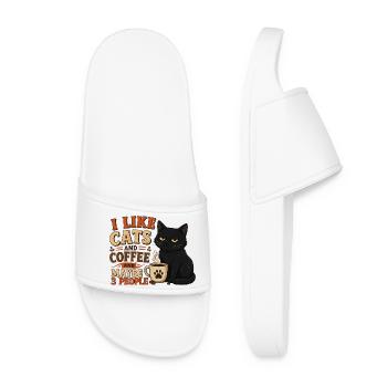 Ich mag Katzen und Kaffee und vielleicht drei Leute - Frauen Badelatschen - Weiß - Vorne