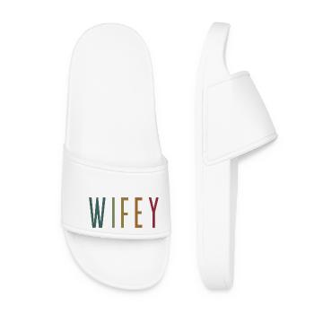 Retro Wifey Matching Couple Wedding Party Marriage - Women’s Pool Sliders - white - Front