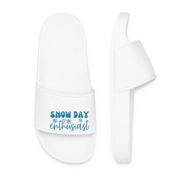 Funny Snow Day Enthusiast, Humor Winter Season - Women’s Pool Sliders - white - Front