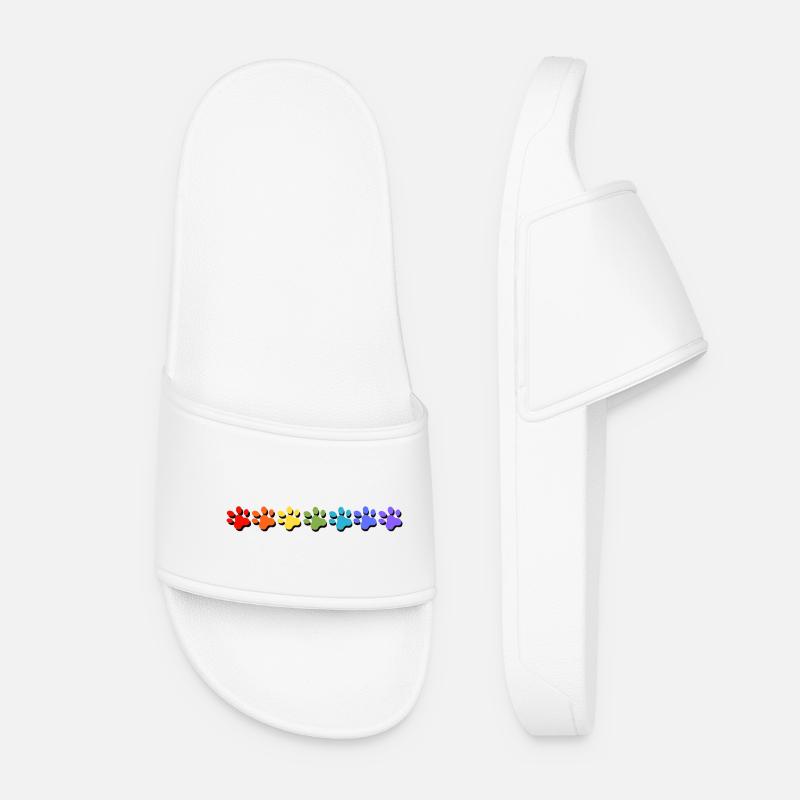 Paw Print Dog Cat Rainbow - Women’s Pool Sliders - white