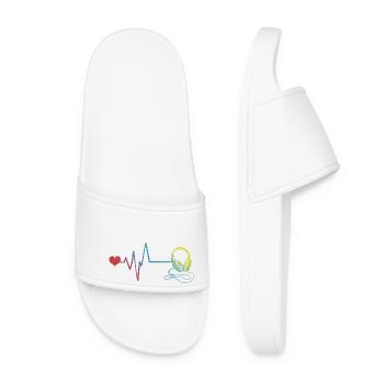Headphones, pulse, heartbeat - Women’s Pool Sliders - white - Front