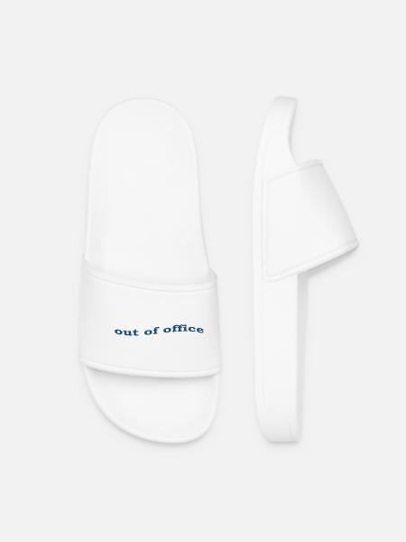 Out Of Office Funny Vacation Slogan - Women’s Pool Sliders - white