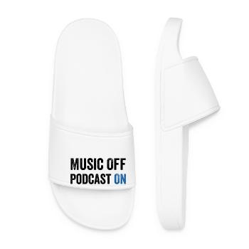Podcast Lover - Music Off Podcast On - Podcast Pod - Women’s Pool Sliders - white - Front