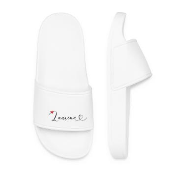 Laurena Nom Prénom Calligraphie coeur - Claquettes Femme - blanc - Devant