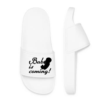 Baby is coming Geburt, Schwangerschaft, Geschenk - Frauen Badelatschen - Weiß - Vorne