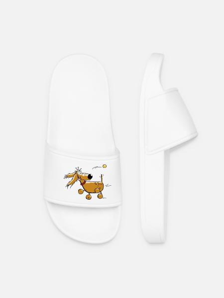 Funny Dog - Ball - Flyball - Dog Sports - Women’s Pool Sliders - white