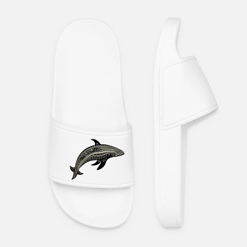 Bogolanfini whale 1 - Women’s Pool Sliders - white