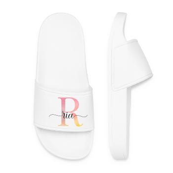R | Monogramm | Name | Ria |Watercolor - Frauen Badelatschen - Weiß - Vorne