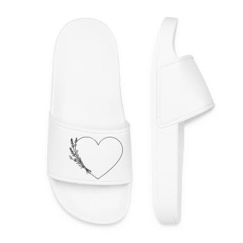 Line Art Coeur - Fleurs sauvages, Personnalisable - Claquettes Femme - blanc - Devant
