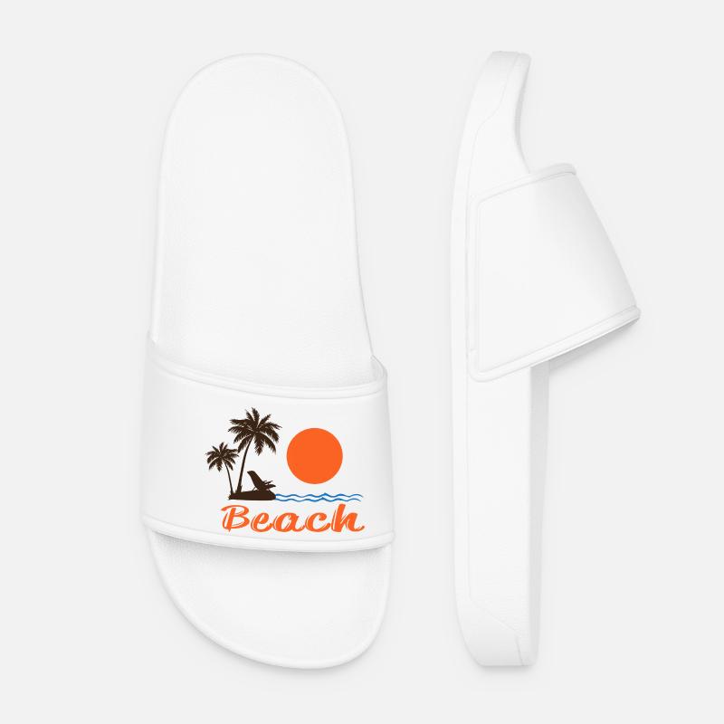 Beach Sunset with Palm Trees – Tropical Summer Design - Women’s Pool Sliders - white