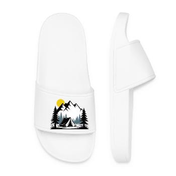 Alpine Lagerfeuer Zelt Illustration - Frauen Badelatschen - Weiß - Vorne
