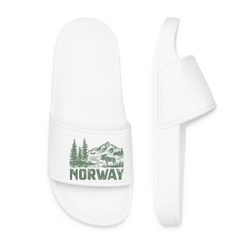 Norwegian forest landscape with moose - Women’s Pool Sliders - white - Front