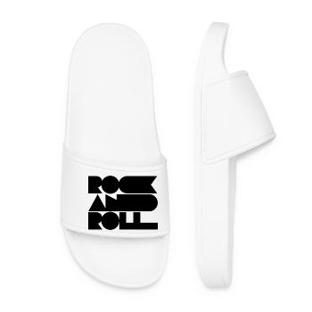 Rock and Roll logo design - Women’s Pool Sliders - white - Front