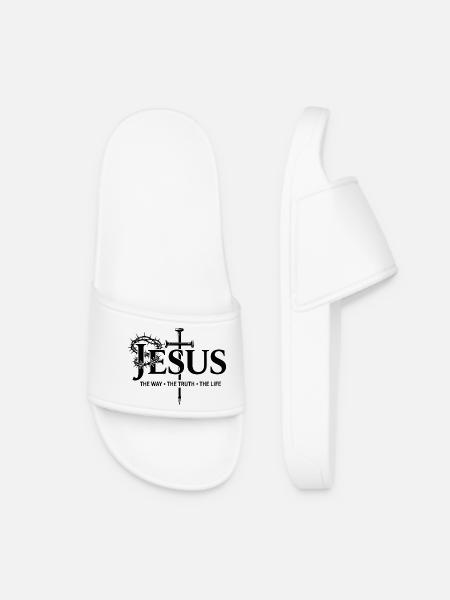 Jesus Kreuz Typografie Glaube Gott Kirche Bibel - Frauen Badelatschen - Weiß