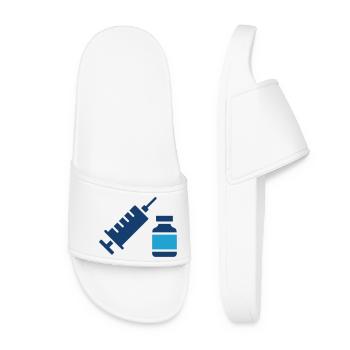 Syringe And Vaccine Line Icon Medical Injection Ar - Women’s Pool Sliders - white - Front