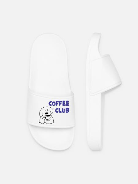 Coffee Club Dog Illustration - Women’s Pool Sliders - white