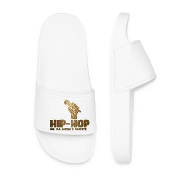 Golden Glitter Hip Hop Mic Fist - Women’s Pool Sliders - white - Front