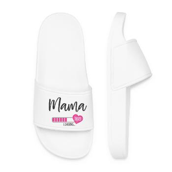 Mama Loading 2023 Heart Girl Pink Expectant Mom - Women’s Pool Sliders - white - Front