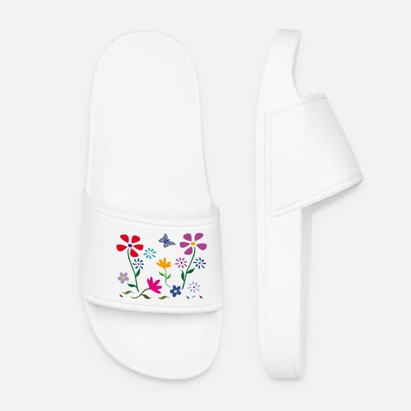Blumenwiese, Garten, Schmetterling - Frauen Badelatschen - Weiß