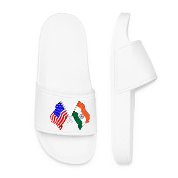 Flag of the United States USA and Flag India - Women’s Pool Sliders - white - Front