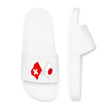 Flag of Switzerland and flag of Japan - Women’s Pool Sliders - white - Front