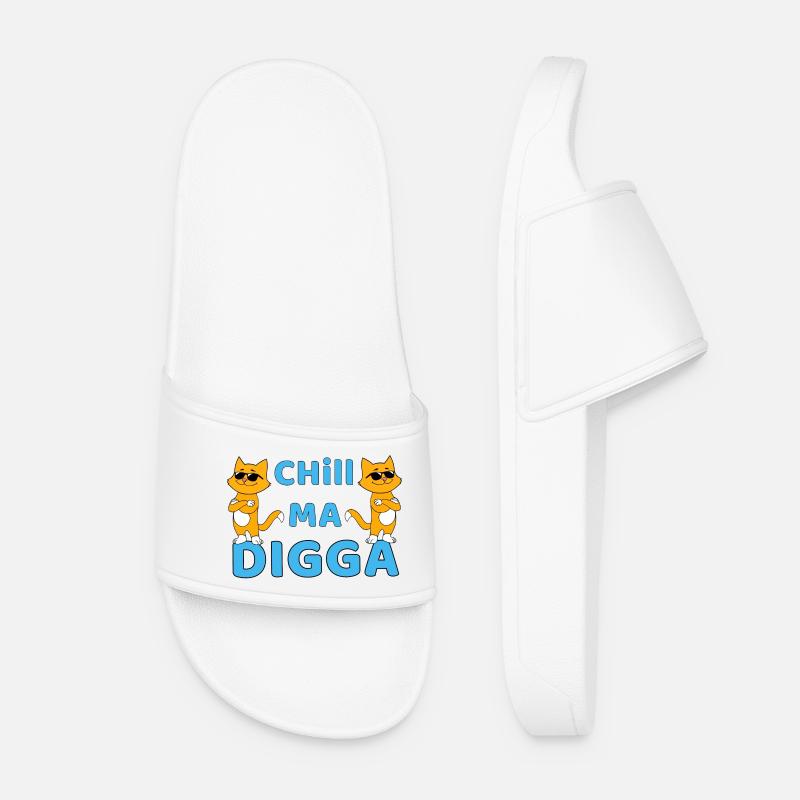 Chill ma Digga - funny cat with sunglasses - Women’s Pool Sliders - white