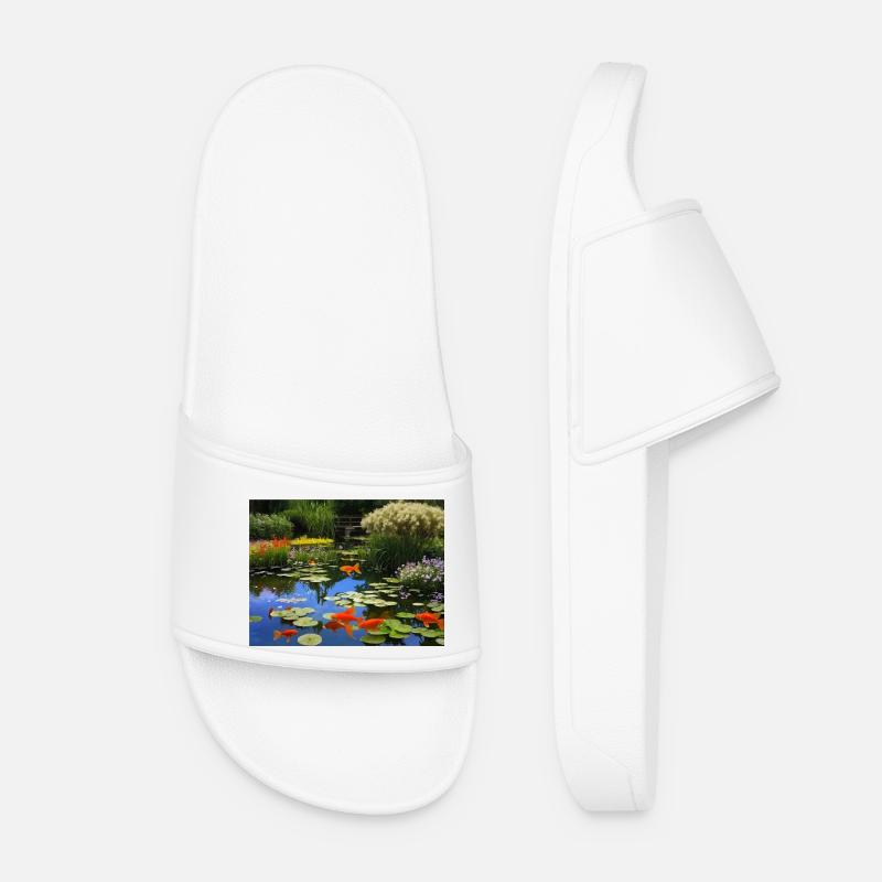Koi Fish in Tranquil Waters - Women’s Pool Sliders - white