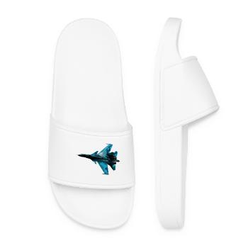 Blue Camouflage Fighter Jet - Women’s Pool Sliders - white - Front