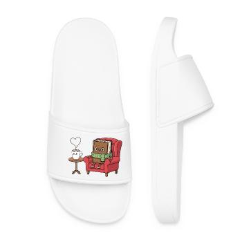 Book Cartoon Coffee Design Reading Art - Women’s Pool Sliders - white - Front