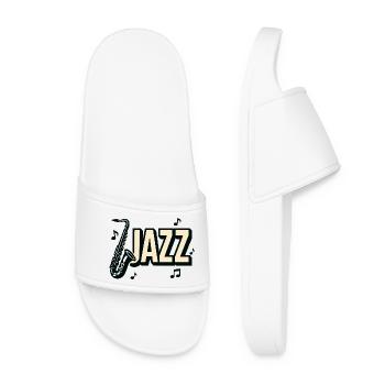Typografie, Jazz, Saxophon, Musiknoten - Frauen Badelatschen - Weiß - Vorne