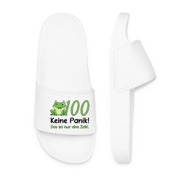 100 Geburtstag Design – Keine Panik! Lustig Frosch - Frauen Badelatschen - Weiß - Vorne
